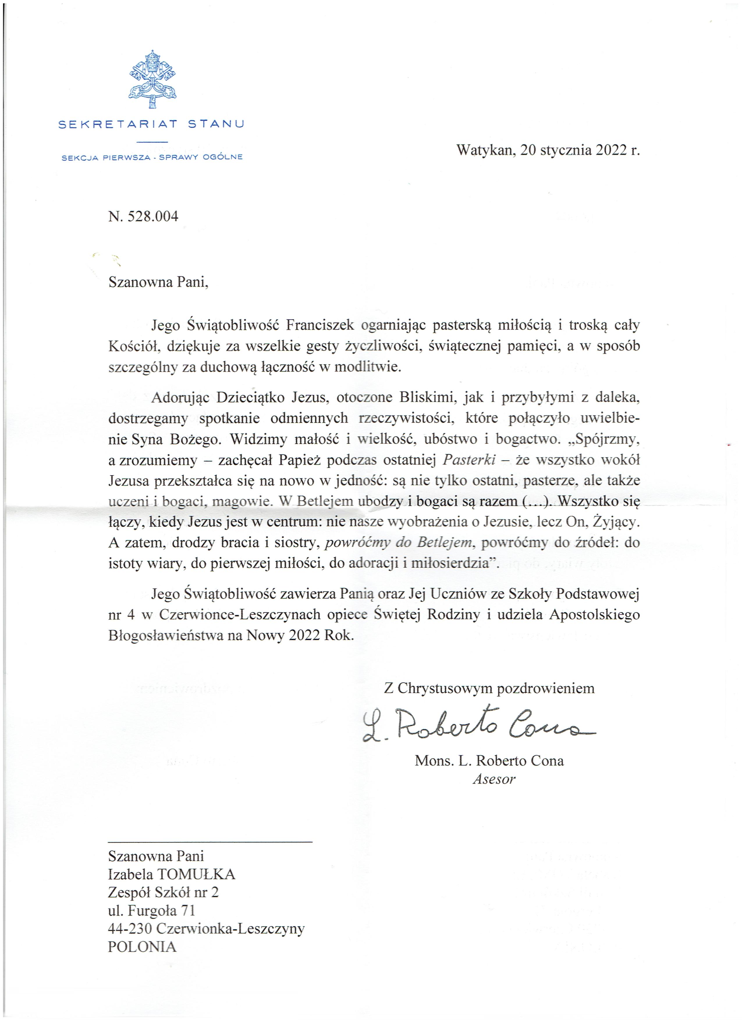 Życzenia z Watykanu Życzenia z Watykanu