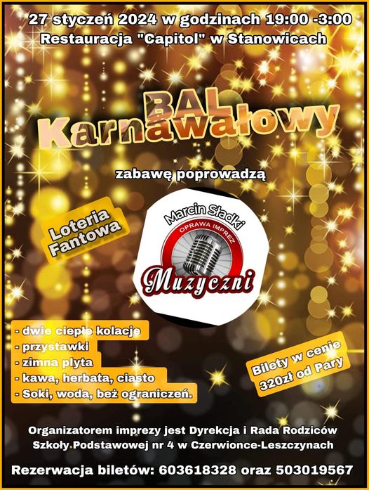 Plakat informacyjne do Bal Karnawałowy